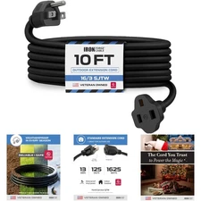10 Foot Black Weatherproof Outdoor Heavy-Duty 16/3 Extension Cord
