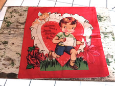Vintage Inspired Valentine Greeting Boy Pillow Cover 17" x 17" Linen Blend