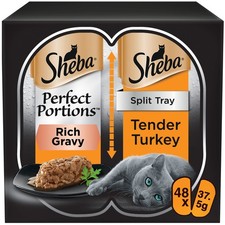 48 x 37.5g Sheba Perfect Portions Luxury Adult Wet Cat Food Tray Turkey in Gravy