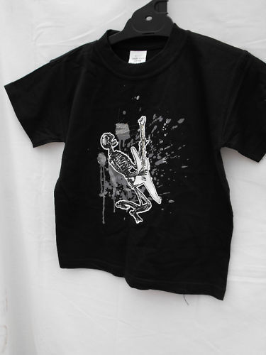 BNWOT Boys Sz 8 Black Rock N Roll Skeleton Short Sleeve Stretch Tee Shirt Top - Afbeelding 1 van 1