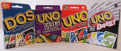 4 GAME PACK Uno Wild, Uno Flip, Uno Dos, and Uno Dare Mattel Card Games