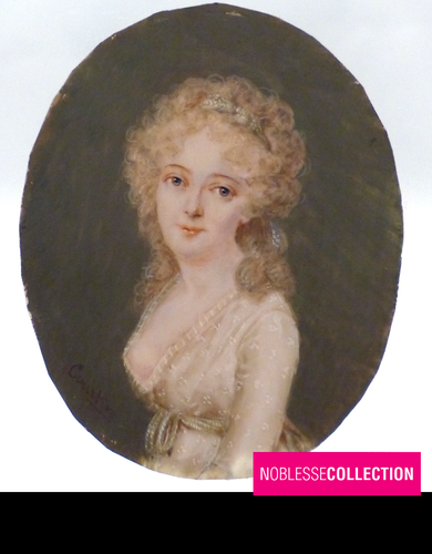 SIGNIERTES ANTIKES FRANZÖSISCHES MINIATURPORTRAIT GOUACHE DAME FRÜH 1800er JAHRE