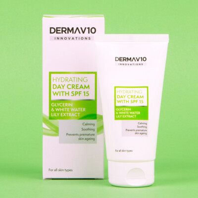 Derma V10 Hydrating Day Cream with SPF15 | White Water & Lily Extract 50ml