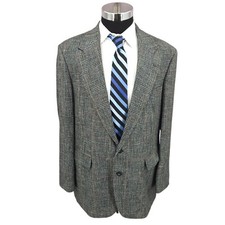 Vtg Haggar Tweed Blazer Jacket Mens 44L Gray Glenplaid Sports Coat 2 Buttons USA
