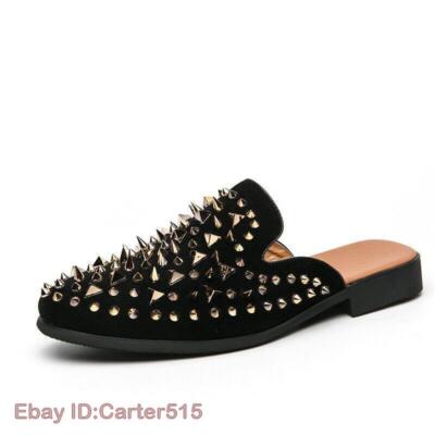 Black Velvet Spiked Studded Slippers Loafers Prom Wedding  display picture 2