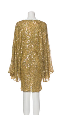 ELIE SAAB Gold Sequin V Neck Mini Dress With Dolman Sleeves! $5690 | eBay