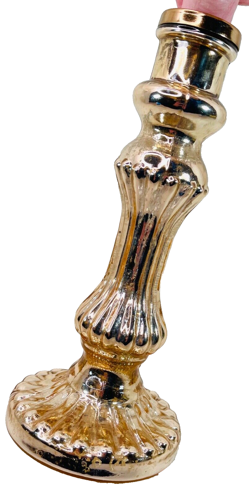 3 Gold Mercury Glass Candle Holders 2 Taper Candlesticks 8” & One 8.5