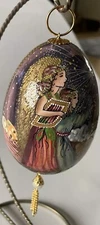 Vintage Easter Egg Painted/Textured Angels Empty Tomb Scene Signed Diego Plastic
