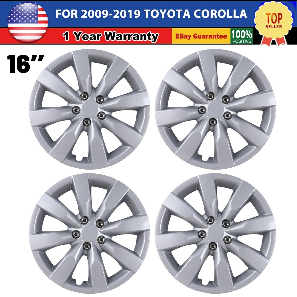 16 Inch Silver Wheel Covers Full Rim Snap On Hubcaps for 2009-2013 Toyota Corolla Set of 4