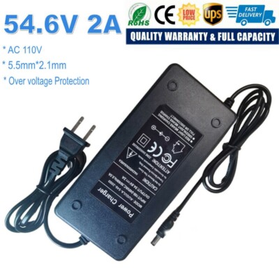 US 54.6V 2A Charger Adapter For 48V Li-ion Battery