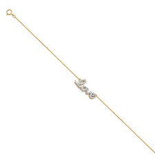 Real 14K Yellow Gold CZ Heart Love Bracelet Rolo Chain Adjustable 8'' Ladies