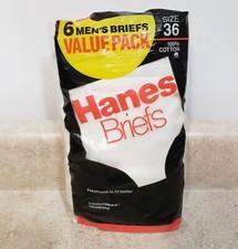 Vintage Hanes Briefs Mens Size 36 Tighty Whitie 6 Pair 1989 Underwear Value Pack