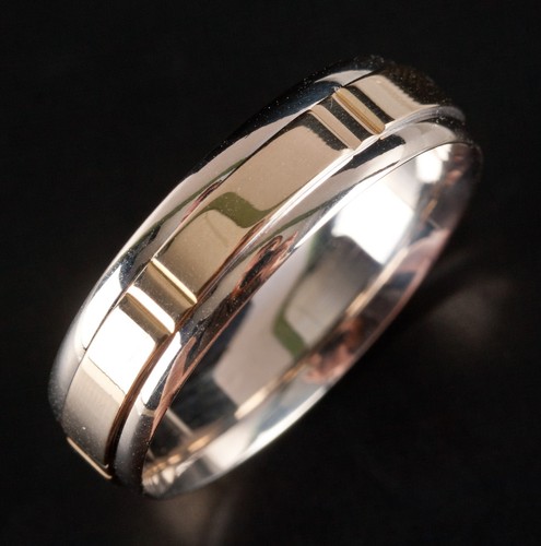 Men's 10k White Yellow Gold Two-Tone Wedding Anniversary Band 5.44g 6.1mm Width