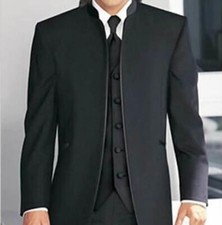Custom Made to Measure Tailored men BESPOKE suit,black Madarin Collar Groom Suit