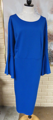 NWT HANNA NIKOLE SZ 22W ROYAL BLUE STRAIGHT DRESS HIDDEN BACK ZIPPER BELL SLEEVE