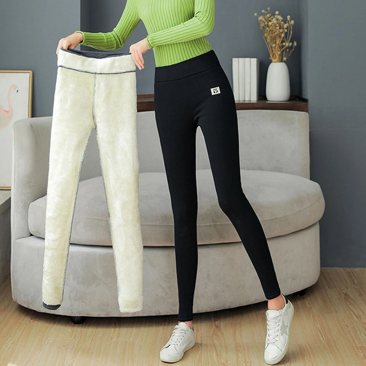 Winter Sherpa Fleece Lined Leggings for Women,High Waist Stretchy