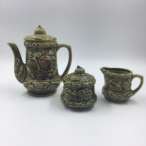 Vtg Hand Painted Tea Set Pitcher Sugar Bowl Creamer Tilso Japan Green 1960s? - Picture 2 of 10
