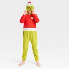 Kids Dr Seuss The Grinch One Piece Pajamas Union Suit Boy Girl Christmas Costume