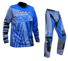Motocross kit set blue Wulfsport Ventuno race shirt & pants MX motorbike 32-46"