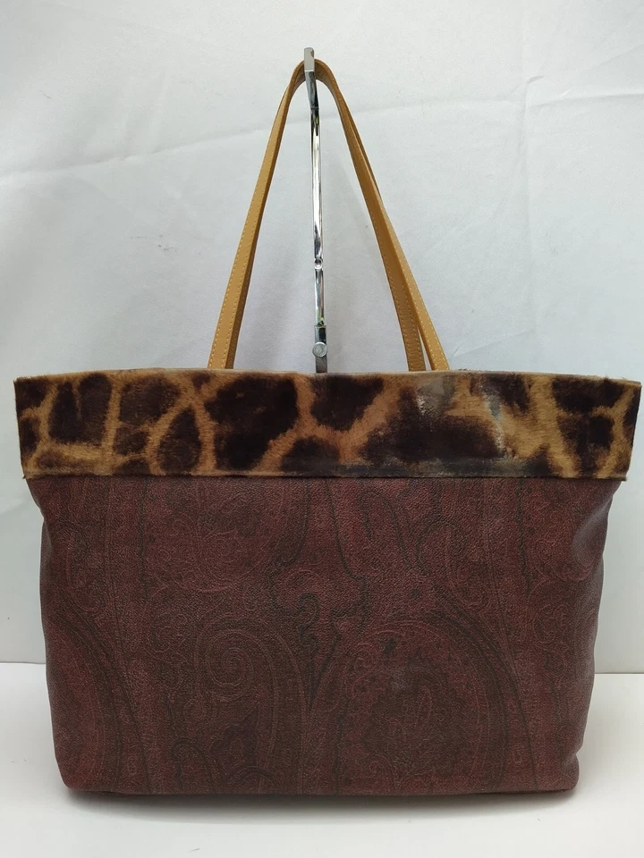 ETRO Milano Multicolor Leather Trim Paisley-Print Fur Detail Tote Bag - Image 3 of 4