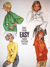 1960s Butterick 5450 Mod Raglan Sleeves Blouse Top Scarf Misses 14 Pattern