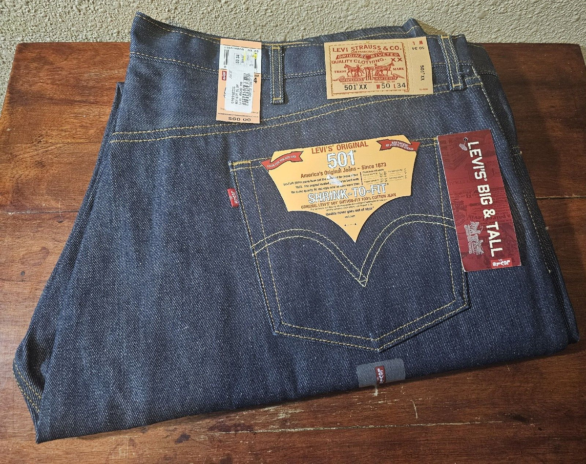 New Big and Tall Levis 501XX Rigid Shrink To Fit Jeans 50 X 34