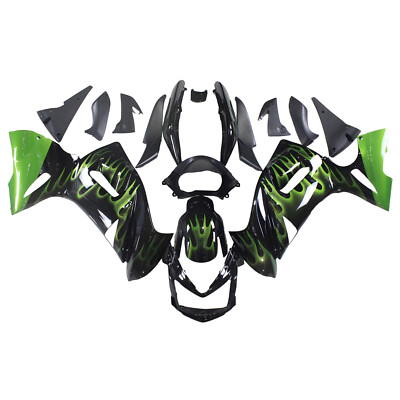 Fairing Kit For 2006-2008 Kawasaki Ninja 650R ER-6F Black Green Flame Bodywork