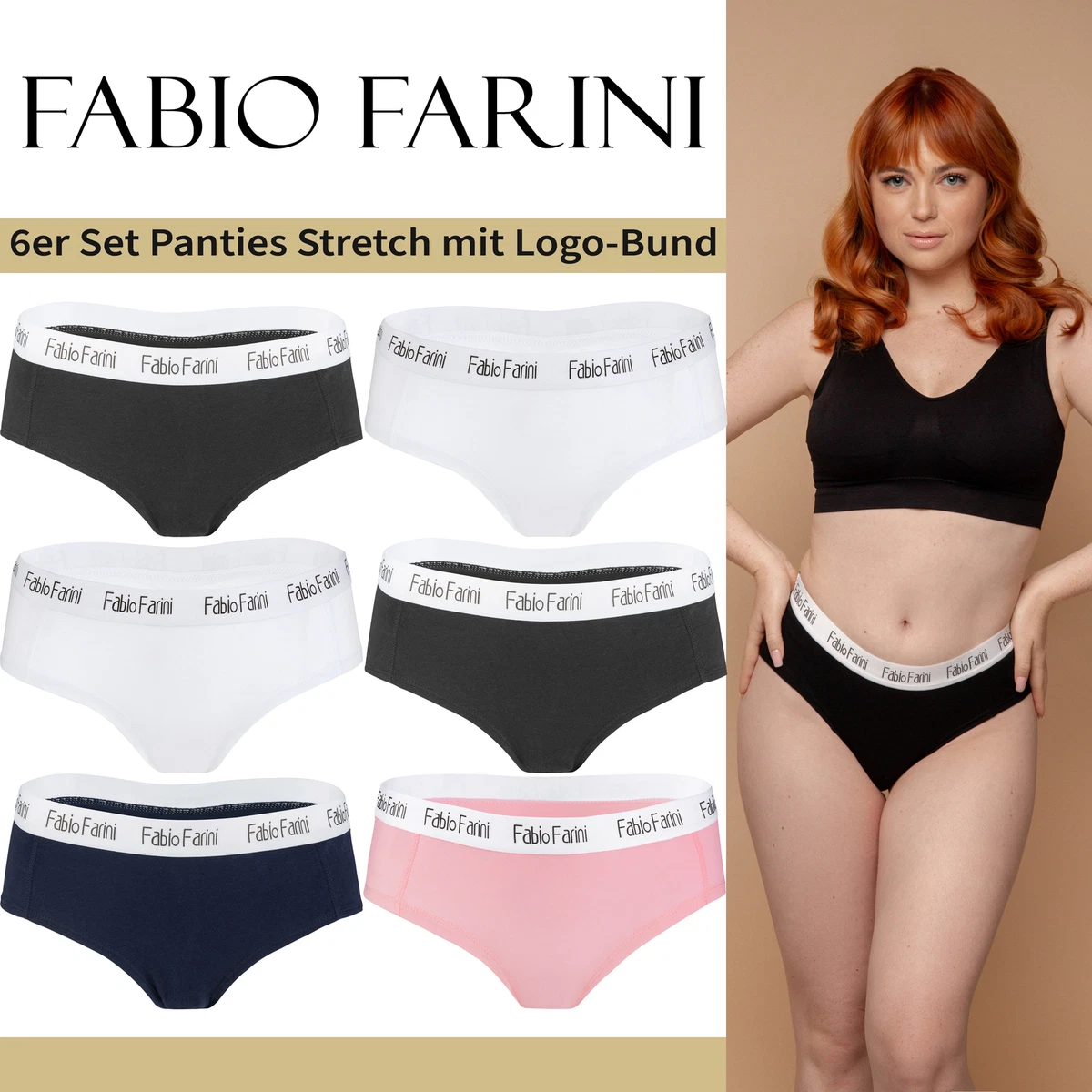 Fabio Farini 6er Set Unterhosen Damen Baumwoll Panty Slips Unterwäsche  Frauen