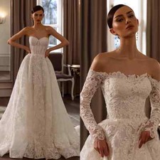 Boho A-Line Wedding Dresses Off Shoulder Long Sleeved Lace Applique Bridal Gowns
