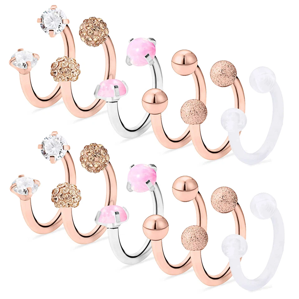 Eyebrow Labret Stud Body Piercing Jewelry Lot Horseshoe Nose Ring Set 14G 16G - Image 4 of 4