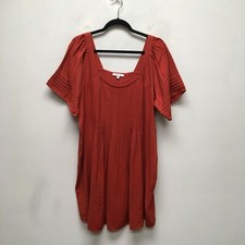 Madewell Womens Rust Short Sleeve Plus Viscose Pintuck Pleat Mini Dress 1X