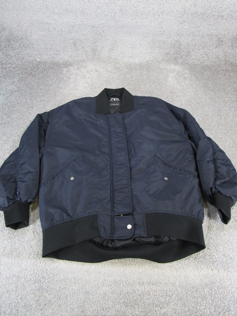 Zara Jacket Mens Medium Navy Blue Bomber Oversized