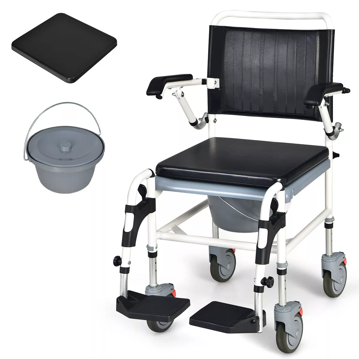 Adjustable Commode Wheelchair Portable Toilet Shower Seat W