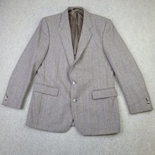 Haggar Herringbone Blazer Mens 42 R Brown Herringbone Wool Made in USA