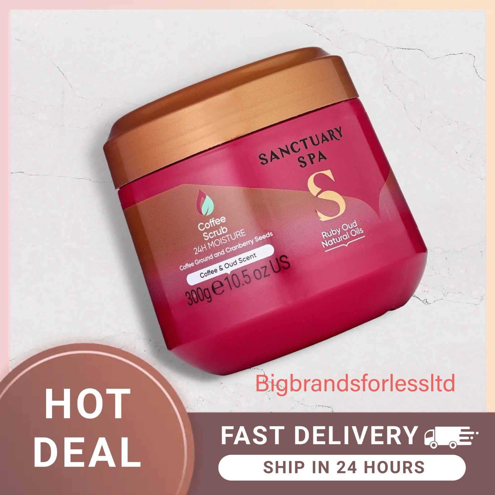 Sanctuary Spa Ruby Oud Coffee Scrub, No Mineral Oil, Cruelty Free 300g
