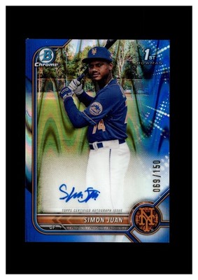 2022 Bowman Chrome Autograph Blue RayWave Refractor Simon Juan RC 69/150 Mets