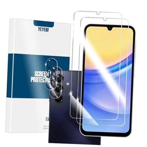 Galaxy A15 HD Clear Tempered Glass Screen Protector + Camera Lens Protectors, 