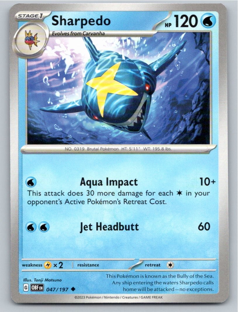 2023 POKEMON SHARPEDO OBSIDIAN FLAMES 047/197 UNCOMMON NM A21276 FREE S&H