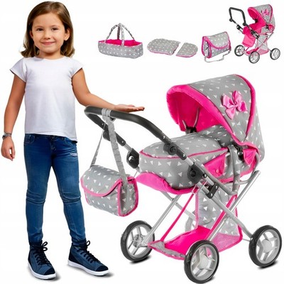 Puppenwagen 3in1 Kombi mit Tasche & Bettwäsche höhenverstellbar klappbar