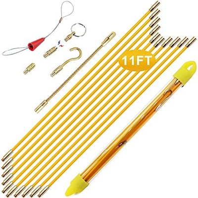  11' Fiberglass Running Electrical Wire Cable Pulling Fish Tape Kit with 5 11FT
