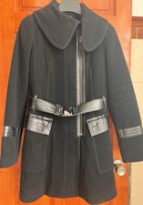 Rudsak Women's Black Wool Coat with Leather Belt and Pockets Size Small