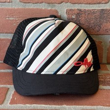 VTG Y2K OAKLEY MINI BRIM STRIPED TRUCKER SNAPBACK HAT SOFTWARE GRUNGE