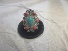 Vintage Red Coral Turquoise 925 Ring Size 7