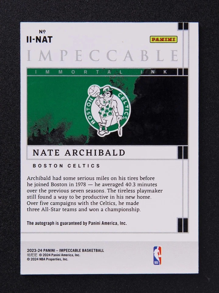 2023-24 Panini Impeccable Immortal Ink Nate Archibald Auto Silver 26/99 #YB - Image 2 of 2