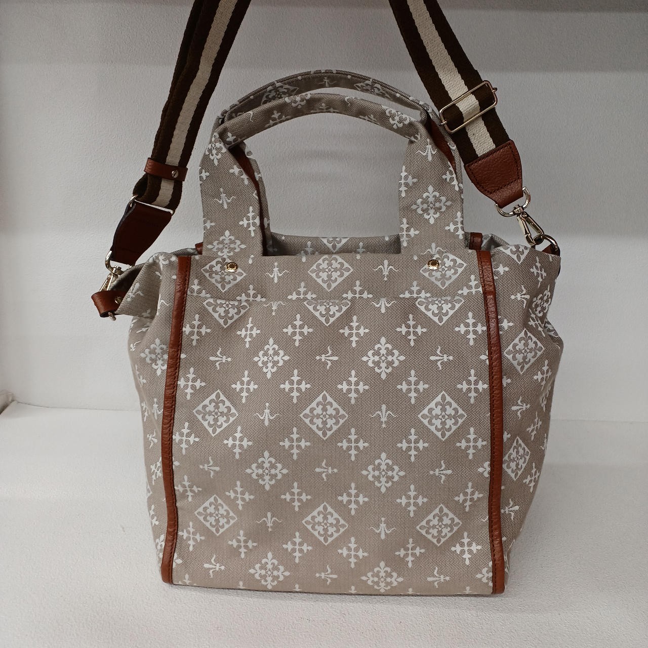 2WAY Bag Model Beige Allover Pattern Condition B … - image 1