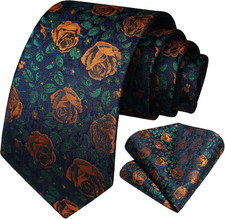 Men Floral Ties Woven Classic 3.4" Necktie Set Formal Tie Pocket Square for Wedd