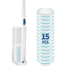 Disposable Toilet Brush Set with 15 Refill Heads Cleaning Wand and Holder Bowl