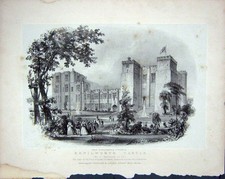 Original Old Antique Print 1850 Brandard Engraving Kenilworth Castle Queen 19th