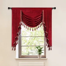 39Inches Burgundy Red Valance for Festival Holiday Thick Chenille Window Curt...