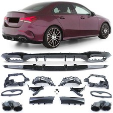 Heckdiffusor Stoßstange + Endrohre 4 Rohr Schwarz für Mercedes A V177 2018-